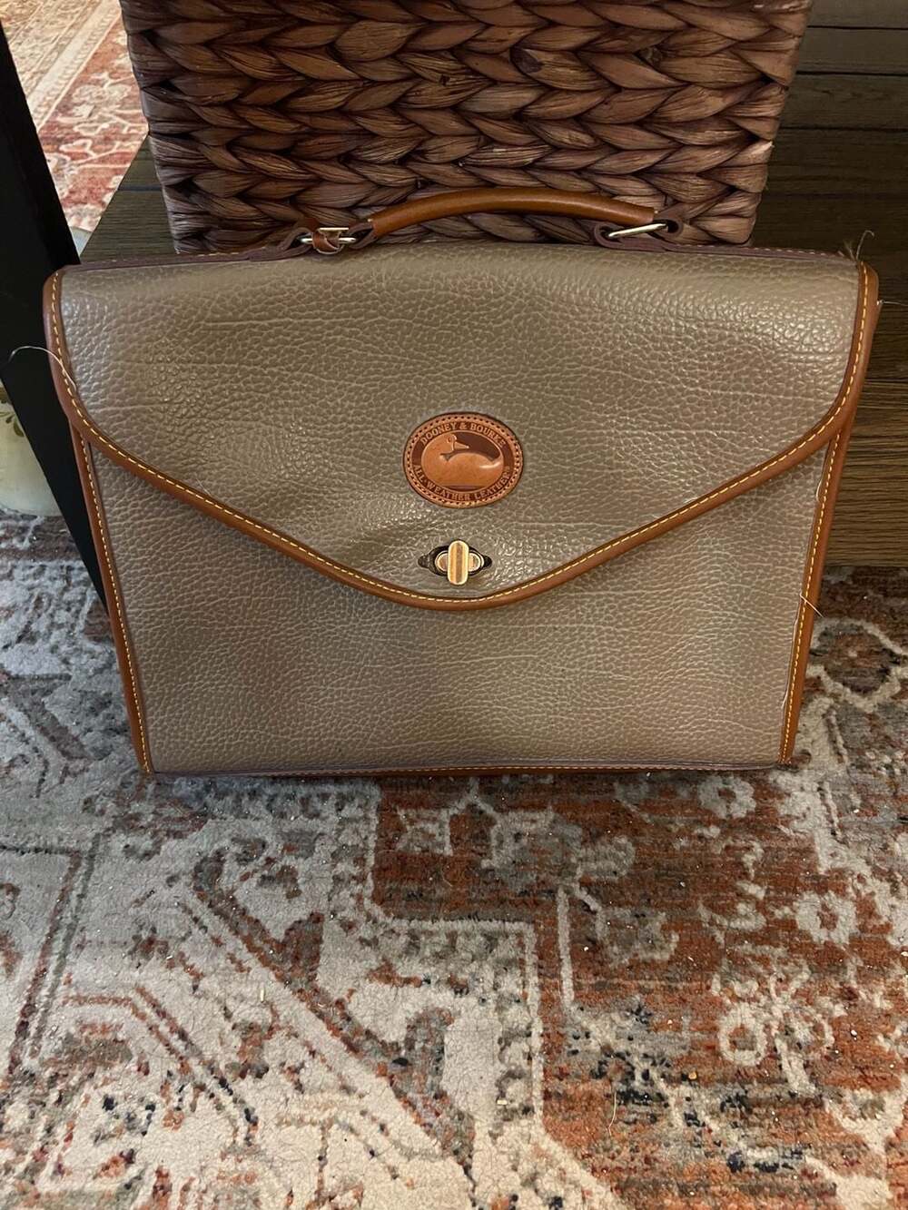 Vintage Dooney & Bourke All Weather Leather Classic Briefcase Taupe